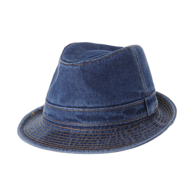 WITHMOONS Denim Bucket Hat Plain Stitch Washed Short Brim Packable Fedora Cap DW6646 (Blue-L) - Image 1